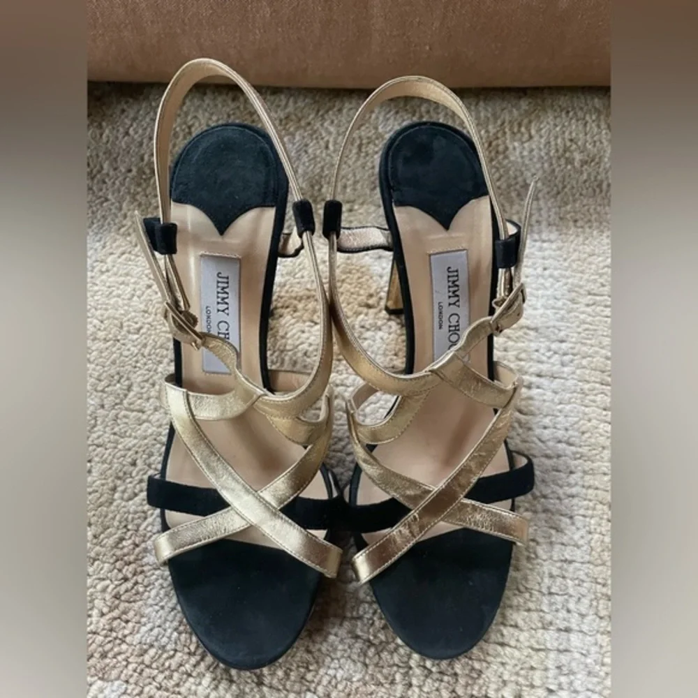 Jimmy Choo “Texas” Gold Heel Sandals 39.5 - Picture 6 of 7